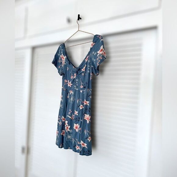 Roxy Shoulder Shimmy Sweetheart Floral Palm Print Mini Dress In Blue lSize M - Picture 11 of 16